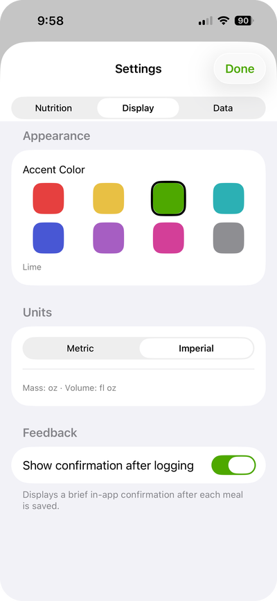 Settings - Display tab