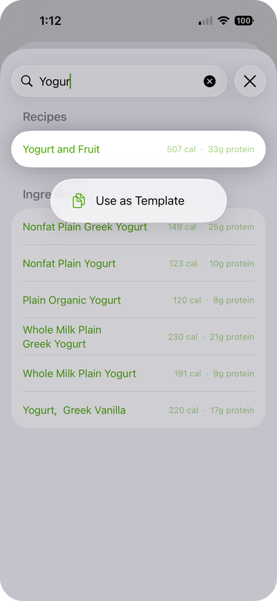 Use a recipe as a meal template